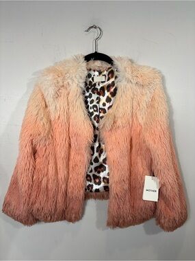 MOTHER Ombre Faux Fur Jacket Pink Blush Leopard Lining Size Small NWT